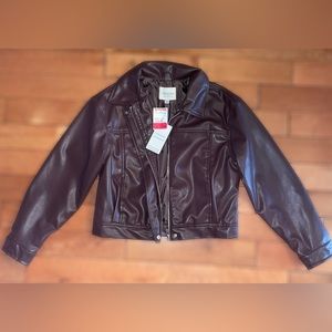 Stoosh Brown Cropped Faux Leather Jacket